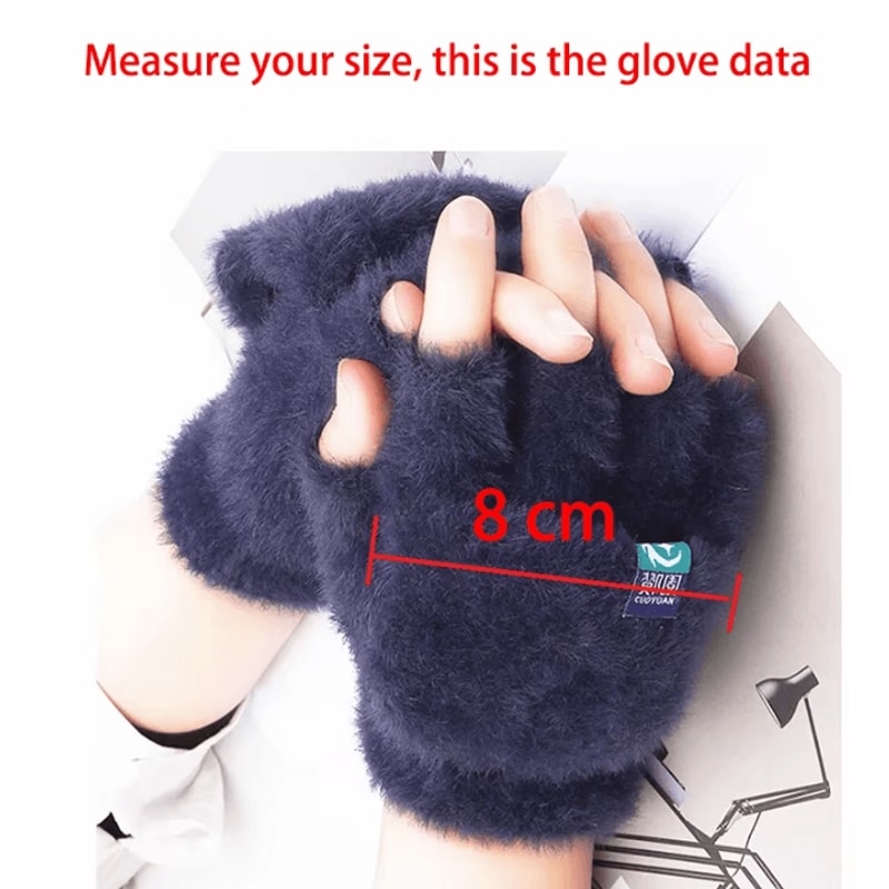 Plush FlipTop Fingerless Winter Gloves Soft Warm Convertible Mittens For Women 0