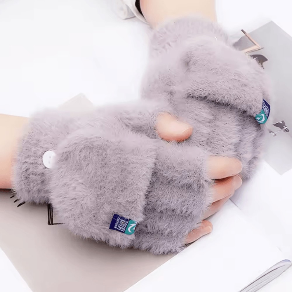 Plush FlipTop Fingerless Winter Gloves Soft Warm Convertible Mittens For Women 1