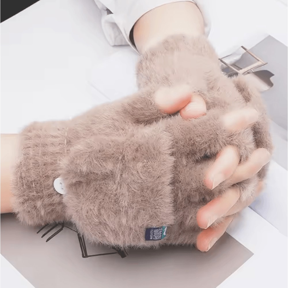 Plush FlipTop Fingerless Winter Gloves Soft Warm Convertible Mittens For Women 3