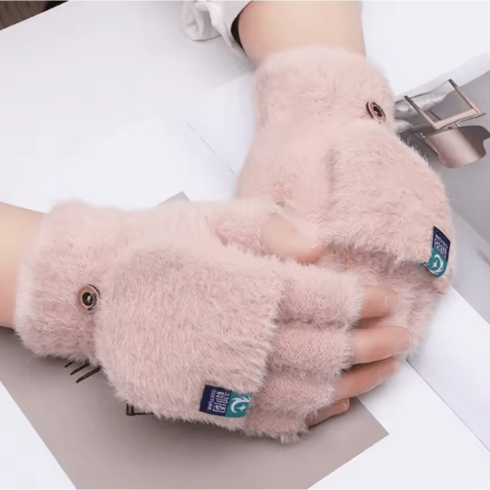 Plush FlipTop Fingerless Winter Gloves Soft Warm Convertible Mittens For Women 4