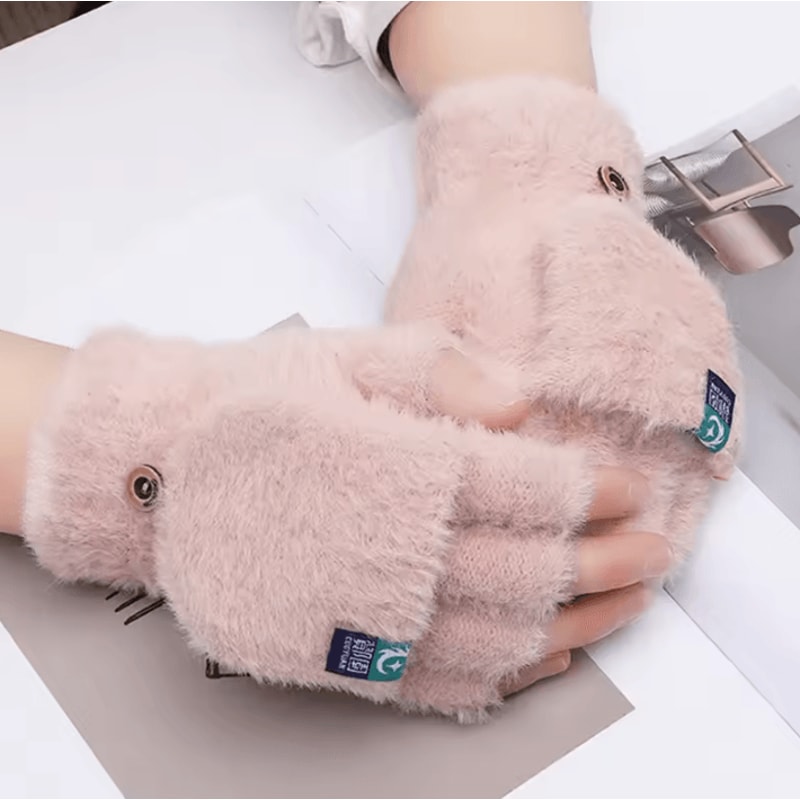 Plush FlipTop Fingerless Winter Gloves Soft Warm Convertible Mittens For Women 4
