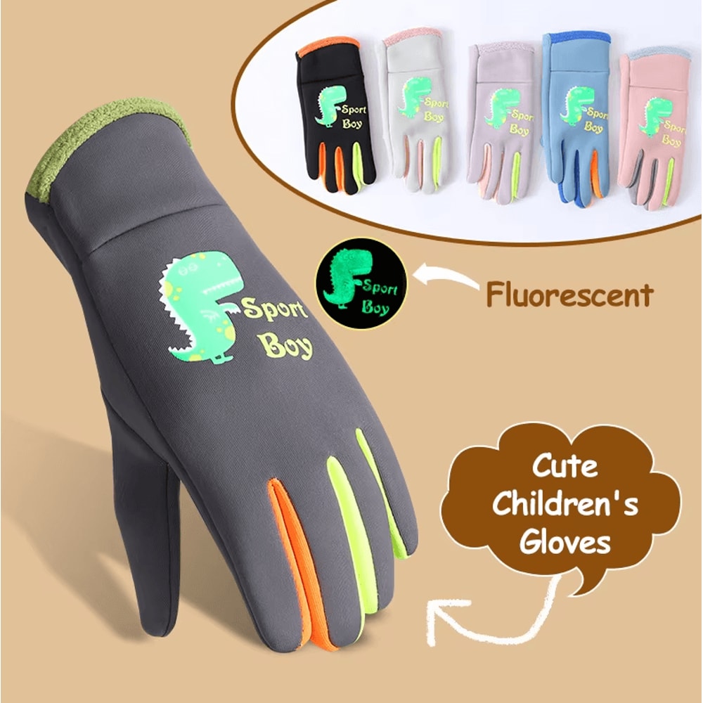 Cartoon Dinosaur Kids Winter Gloves Waterproof Windproof Warm Outdoor Cycling Gloves 0