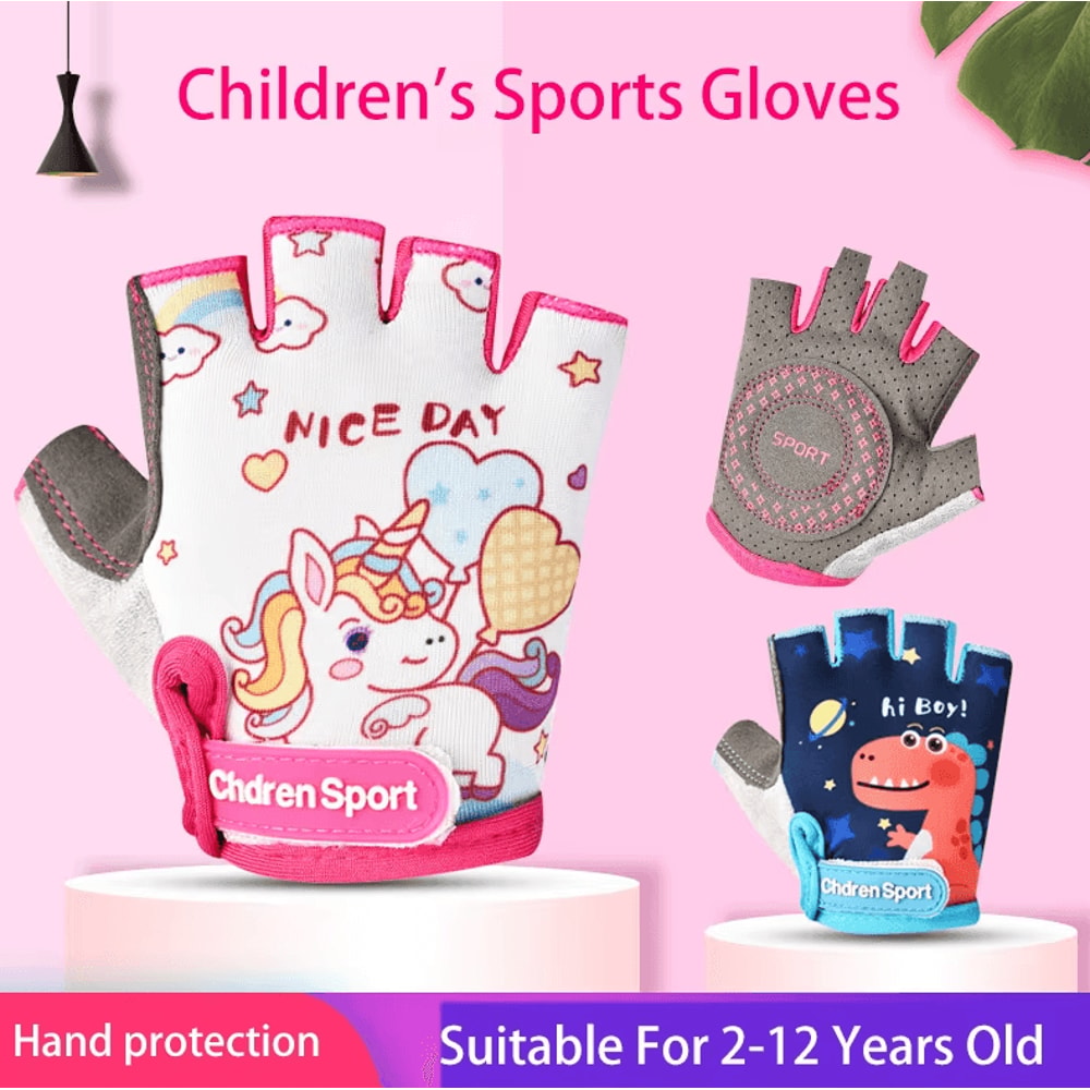 Kids AntiSlip Fingerless Cycling Gloves Breathable Protective Sports Gloves For Active Play 0