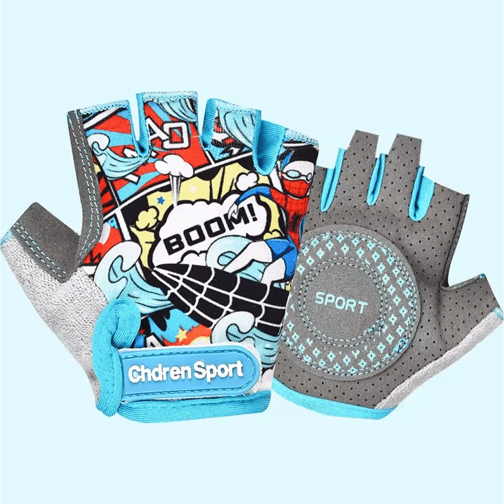 Kids AntiSlip Fingerless Cycling Gloves Breathable Protective Sports Gloves For Active Play 3