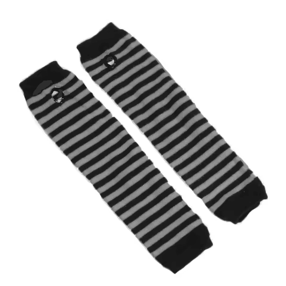 Punk Striped Fingerless Arm Warmers Long Knitted HipHop Style Elbow Gloves 3