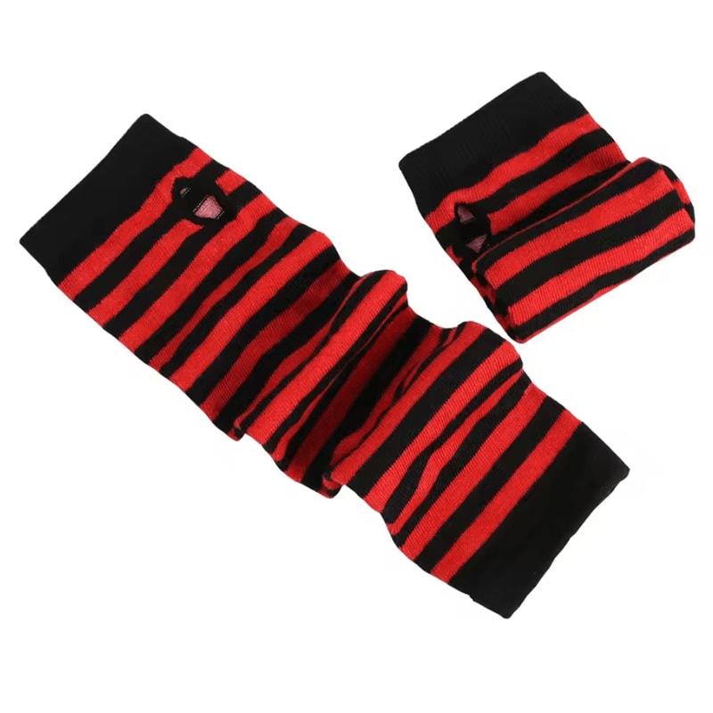 Punk Striped Fingerless Arm Warmers Long Knitted HipHop Style Elbow Gloves 4