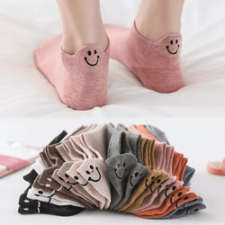 happystep kawaii ankle socks – cute smiley embroidered cotton socks (10 pairs set)