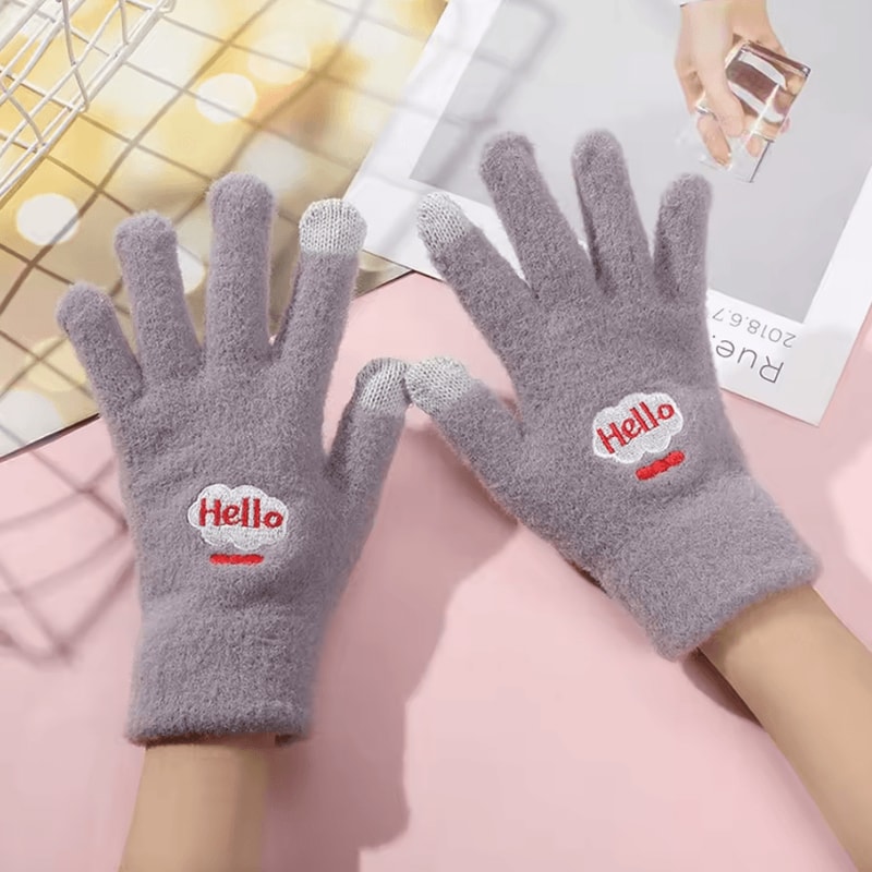 SnuggleBear Kawaii Touchscreen Gloves Cute Embroidered Knit Winter Gloves For Women 2
