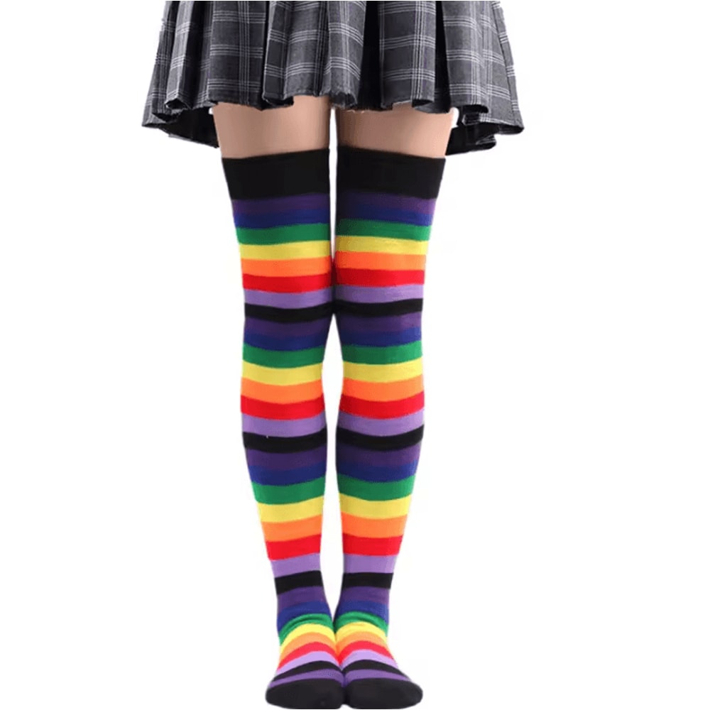 RainbowPop Kawaii KneeHigh Socks Colorful Striped Cosplay Everyday Statement Stockings 2
