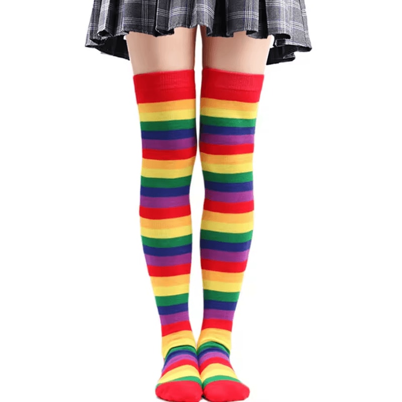 RainbowPop Kawaii KneeHigh Socks Colorful Striped Cosplay Everyday Statement Stockings 3