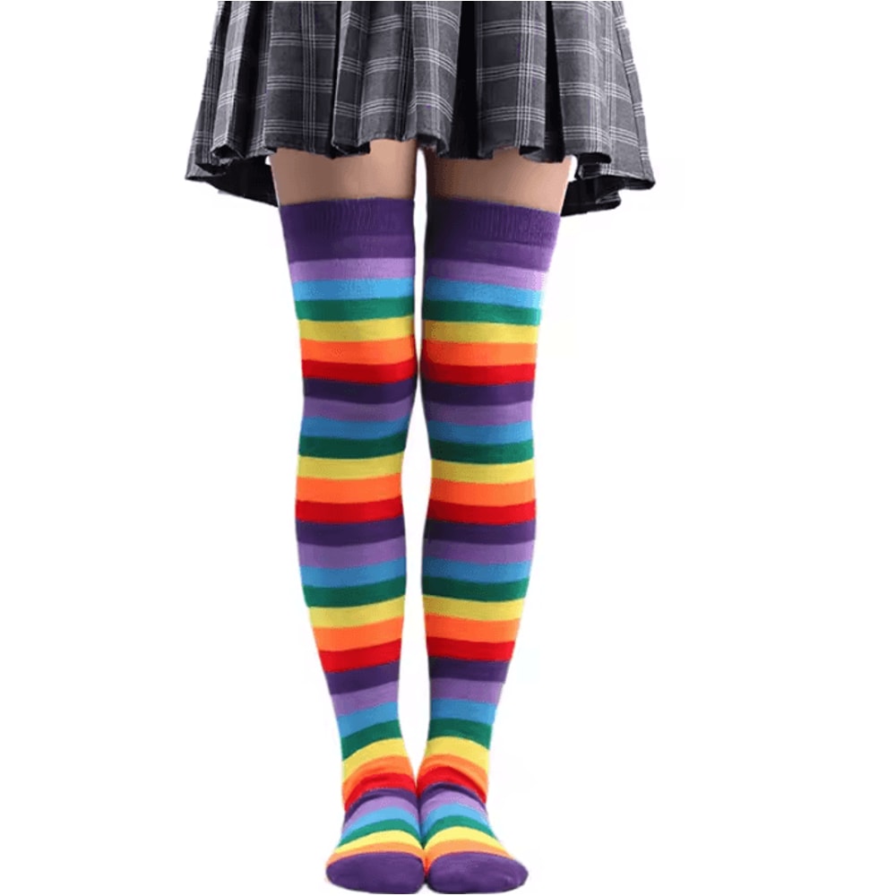 RainbowPop Kawaii KneeHigh Socks Colorful Striped Cosplay Everyday Statement Stockings 4