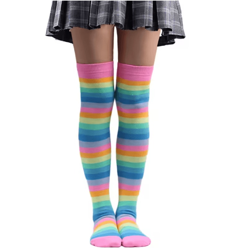 RainbowPop Kawaii KneeHigh Socks Colorful Striped Cosplay Everyday Statement Stockings 5
