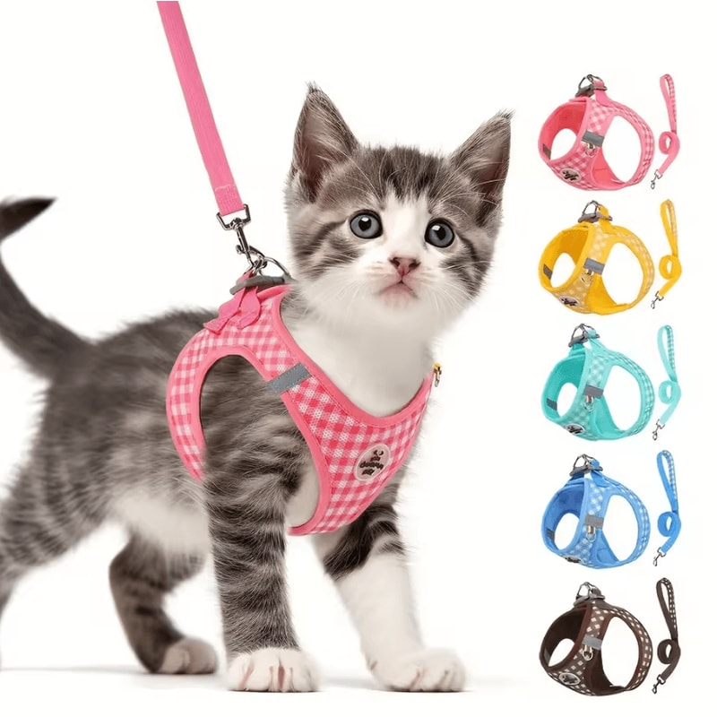 PlaidPaw Comfort Harness Set Breathable Reflective Cat Small Dog Harness With Leash 0