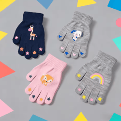 snugglepaw kids knitted gloves – cute cartoon animal winter gloves for boys & girls