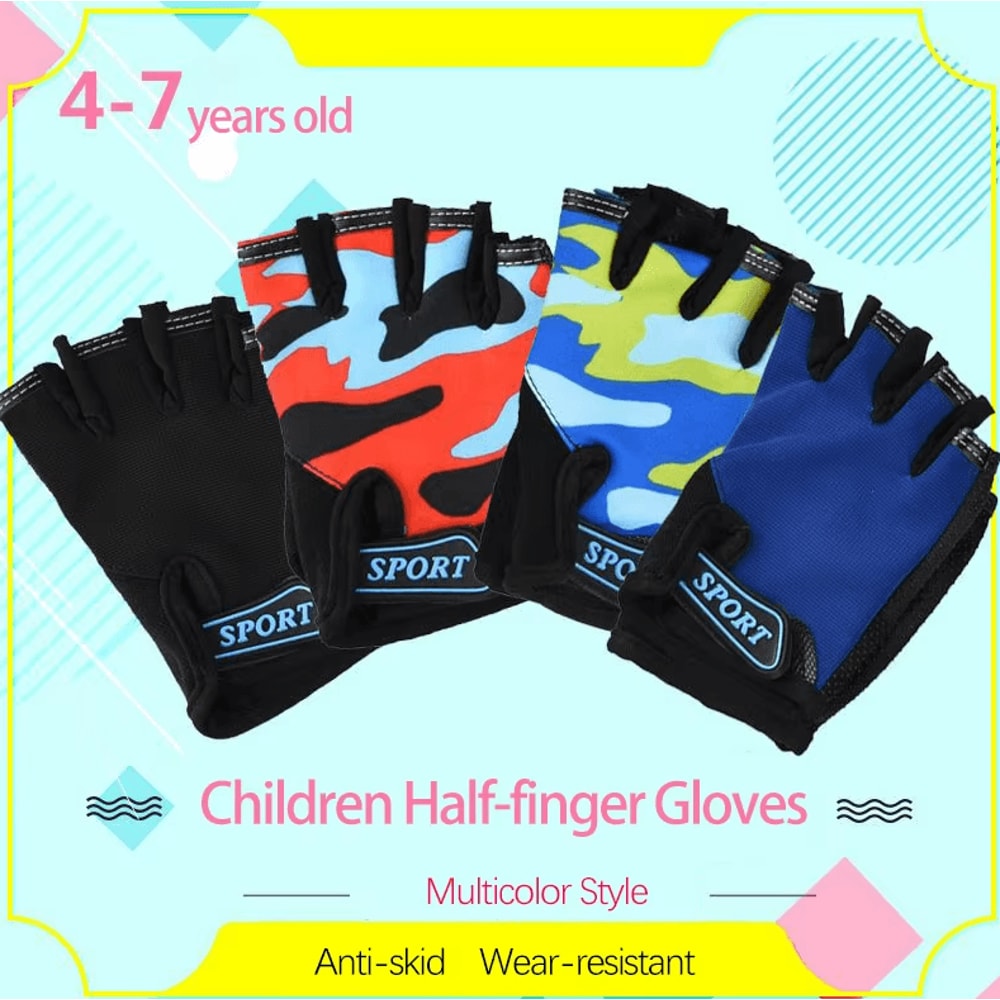 CamoFlex Kids Cycling Gloves Breathable AntiSlip HalfFinger Sports Gloves For Active Kids 0