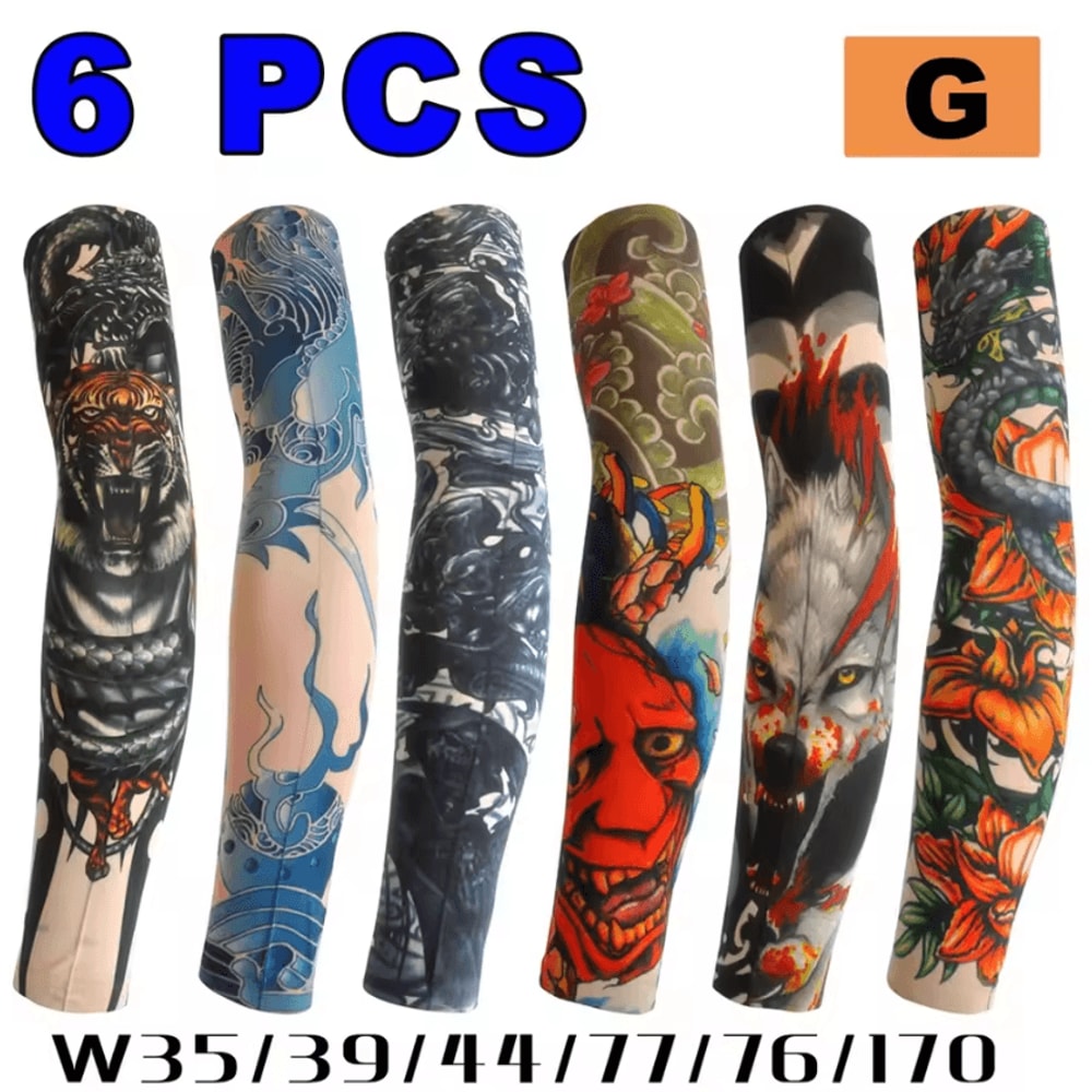 6Piece Cooling Tattoo Arm Sleeves UV Sun Protection Breathable Stretch Covers 9