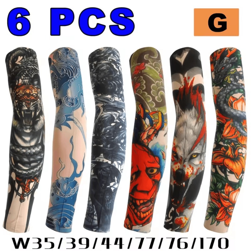 6Piece Cooling Tattoo Arm Sleeves UV Sun Protection Breathable Stretch Covers 9