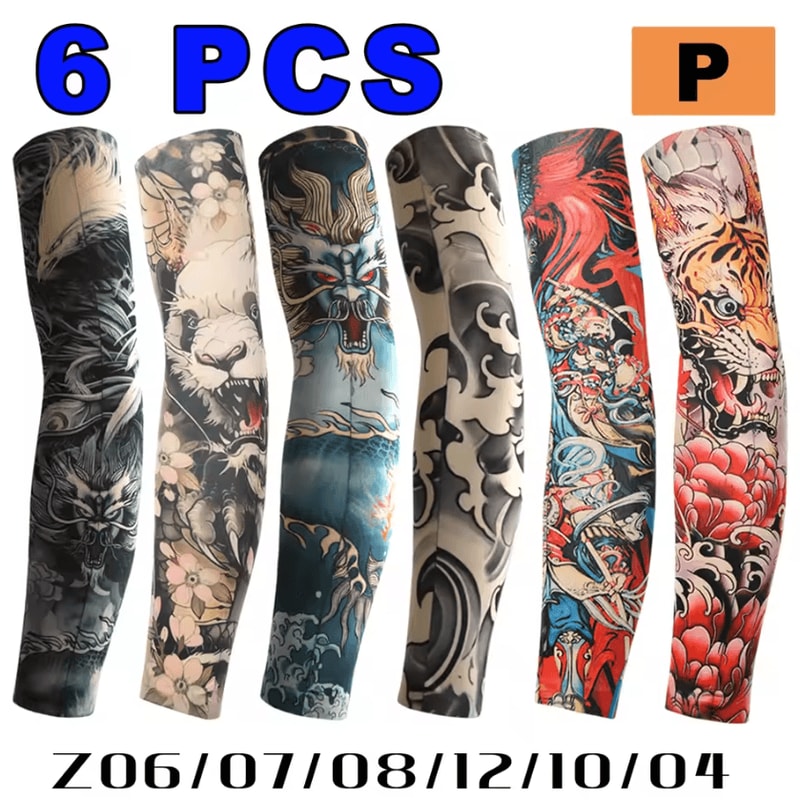 6Piece Cooling Tattoo Arm Sleeves UV Sun Protection Breathable Stretch Covers 2