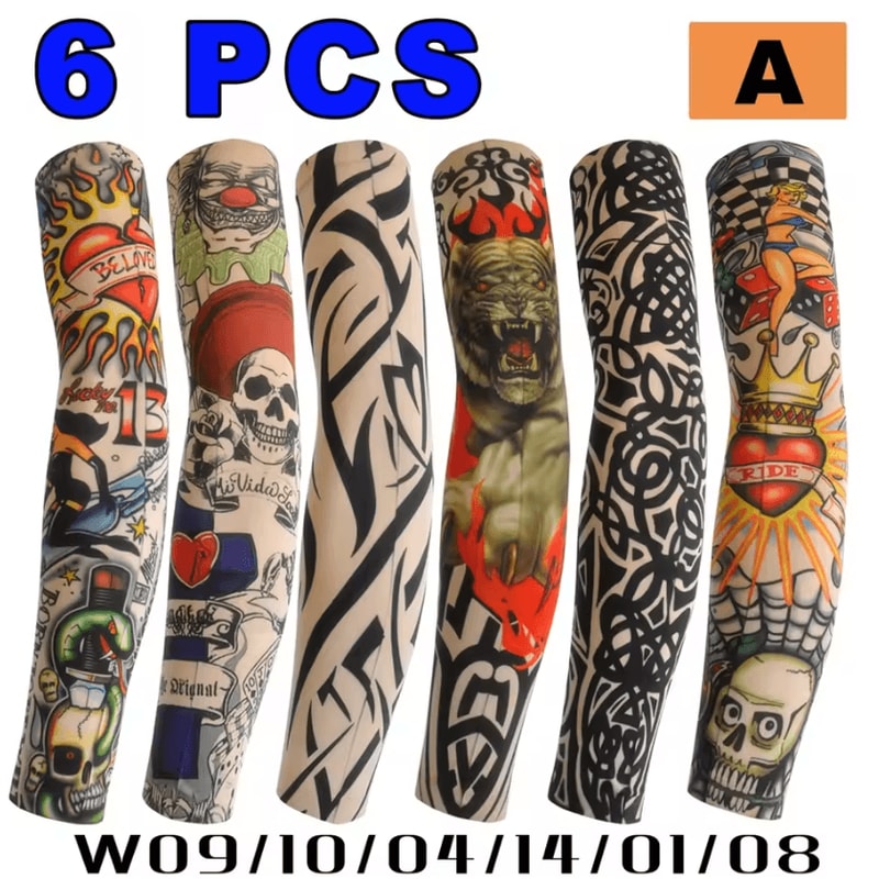 6Piece Cooling Tattoo Arm Sleeves UV Sun Protection Breathable Stretch Covers 3