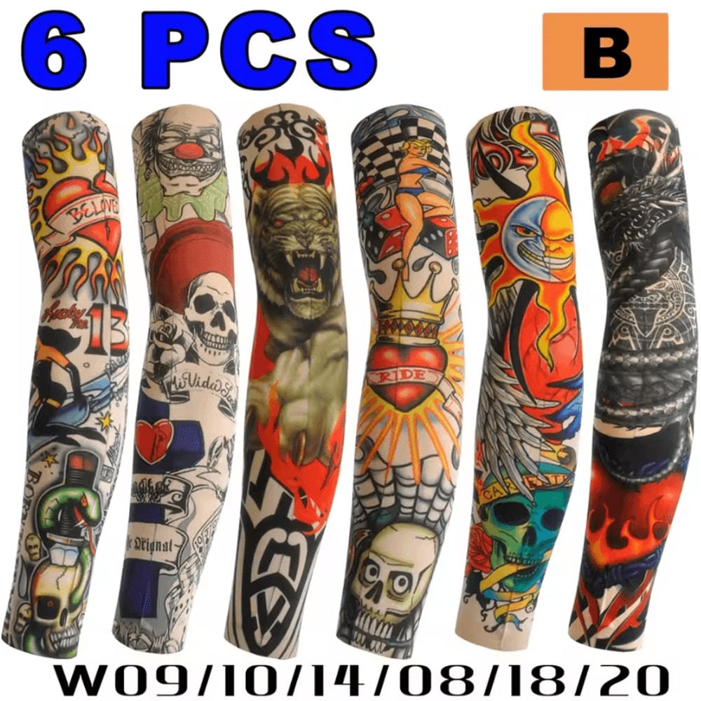 6Piece Cooling Tattoo Arm Sleeves UV Sun Protection Breathable Stretch Covers 4
