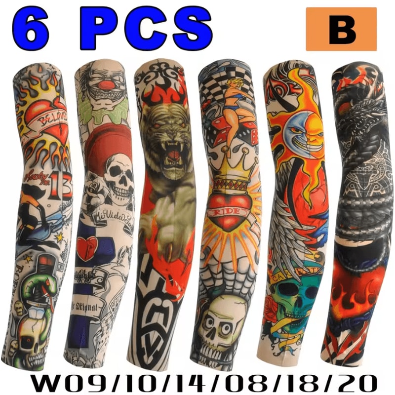6Piece Cooling Tattoo Arm Sleeves UV Sun Protection Breathable Stretch Covers 4