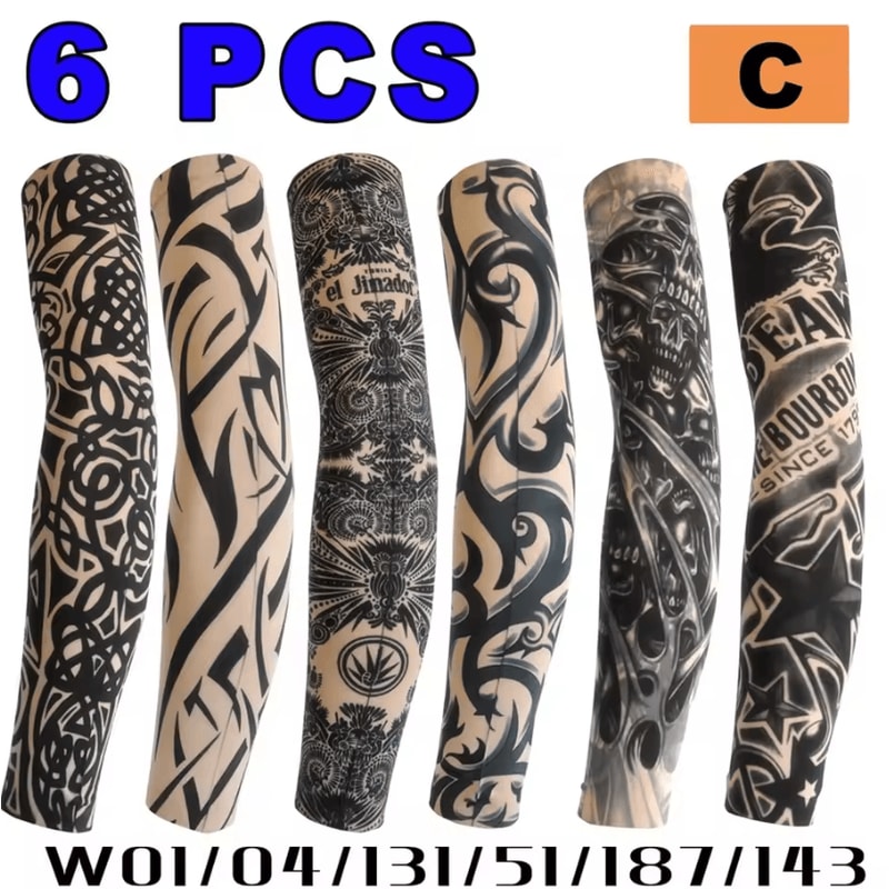 6Piece Cooling Tattoo Arm Sleeves UV Sun Protection Breathable Stretch Covers 5