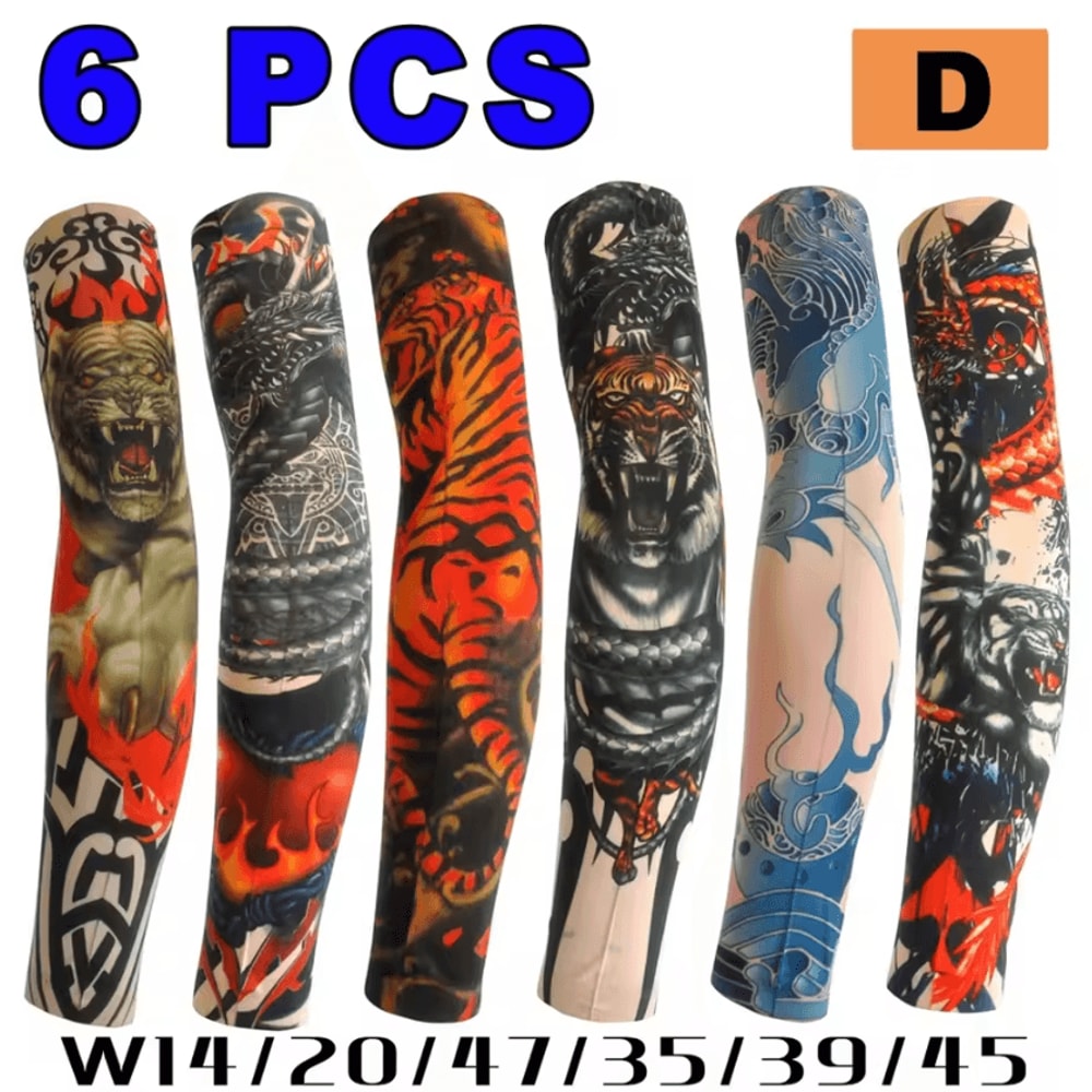 6Piece Cooling Tattoo Arm Sleeves UV Sun Protection Breathable Stretch Covers 6