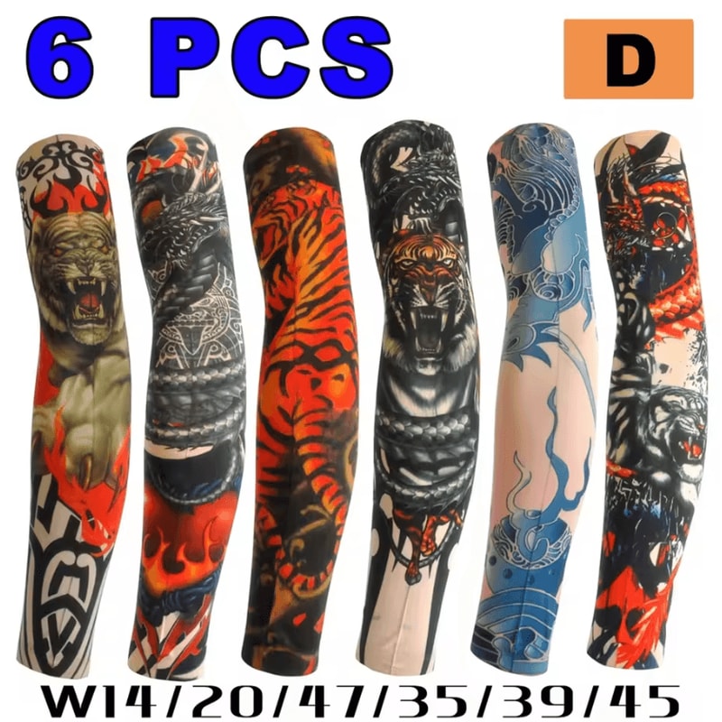 6Piece Cooling Tattoo Arm Sleeves UV Sun Protection Breathable Stretch Covers 6