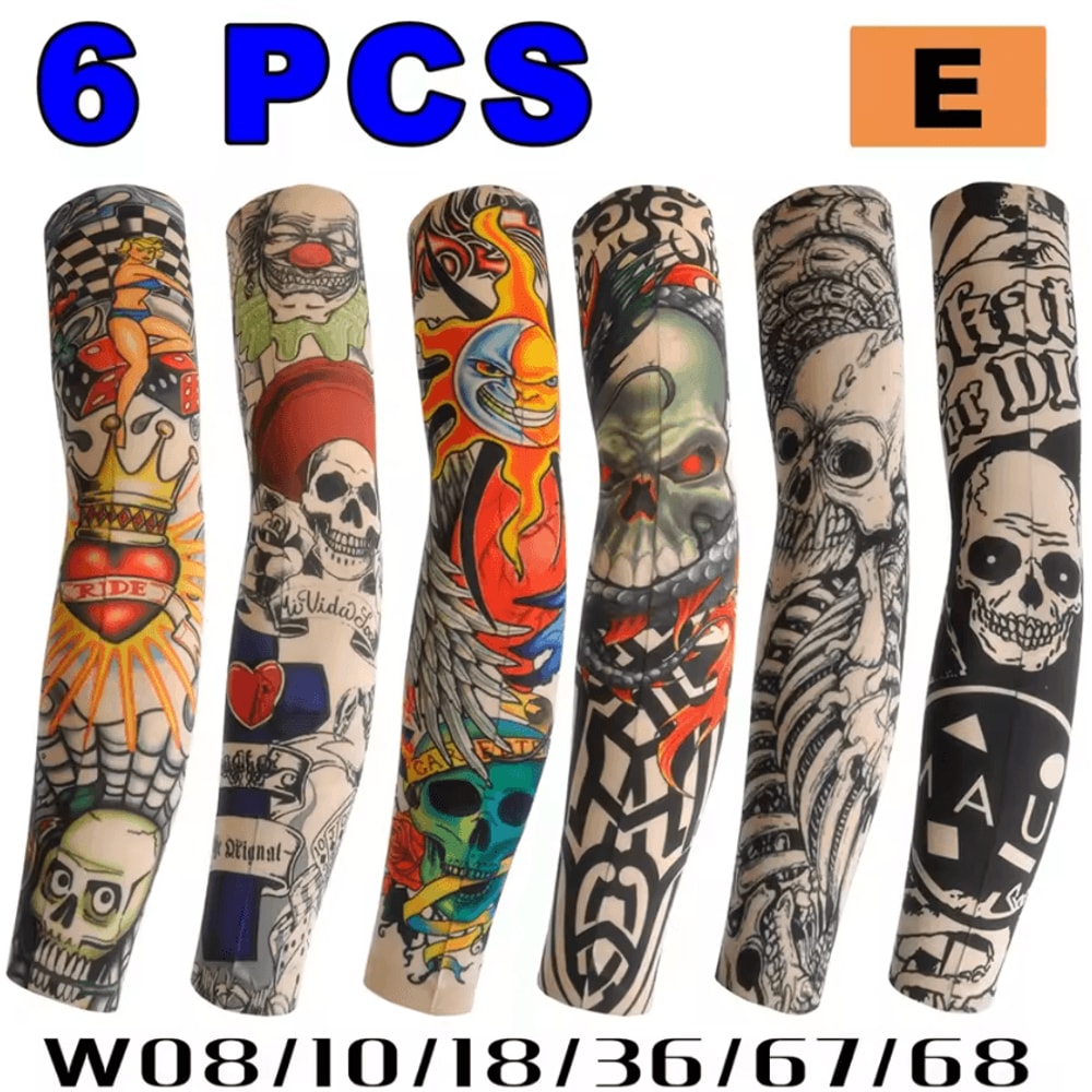 6Piece Cooling Tattoo Arm Sleeves UV Sun Protection Breathable Stretch Covers 7