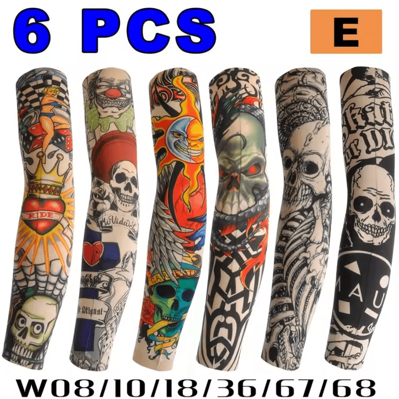 6Piece Cooling Tattoo Arm Sleeves UV Sun Protection Breathable Stretch Covers 7