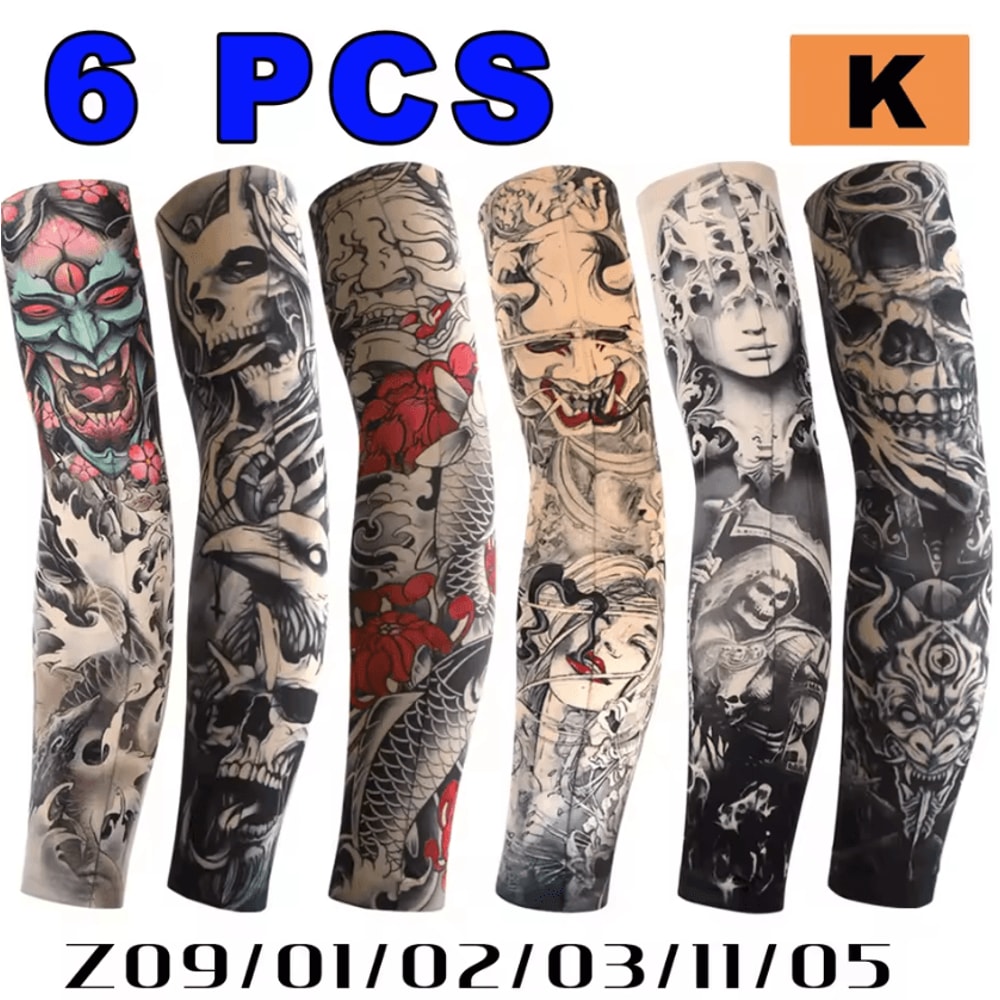 6Piece Cooling Tattoo Arm Sleeves UV Sun Protection Breathable Stretch Covers 12
