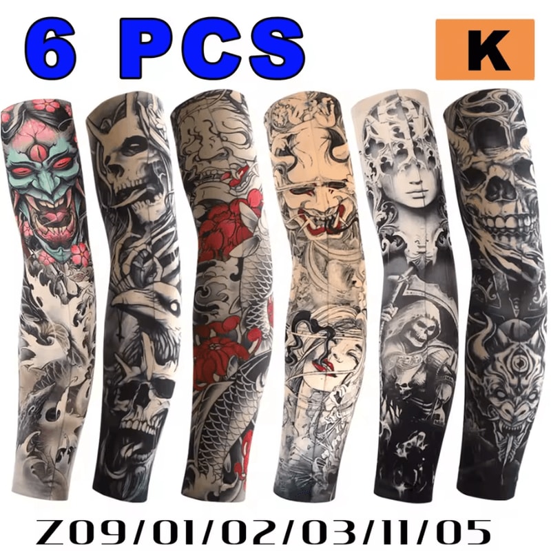 6Piece Cooling Tattoo Arm Sleeves UV Sun Protection Breathable Stretch Covers 12