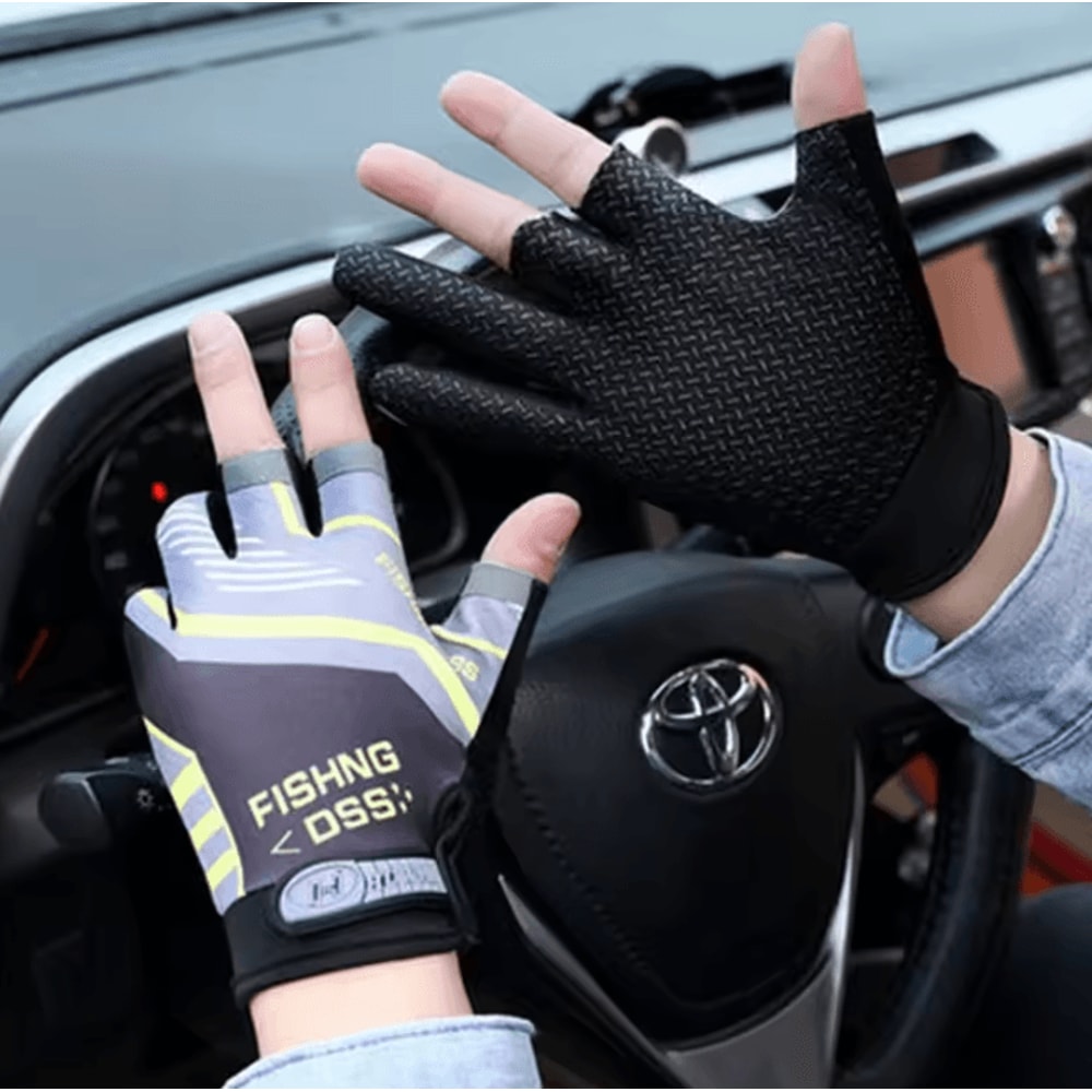 Mens 3Finger Cut Fishing Cycling Gloves Breathable AntiSlip Sun Protection Gear 1