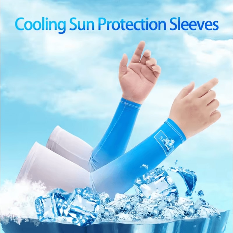 Gradient Ice Silk Arm Sleeves UV Sun Protection Cooling Covers For Men Women 0
