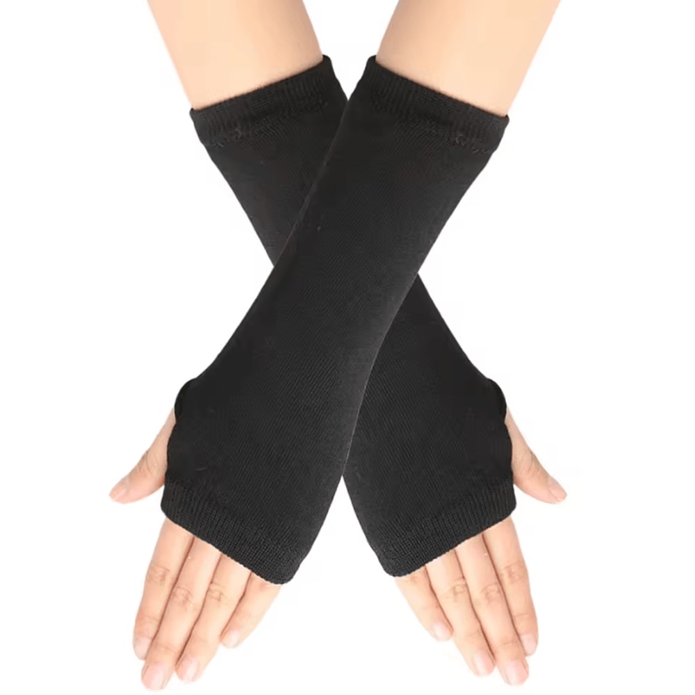 Striped Knit Arm Warmers Fingerless Cosplay Punk Gloves For Women Kids 3