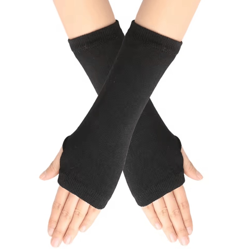 Striped Knit Arm Warmers Fingerless Cosplay Punk Gloves For Women Kids 3