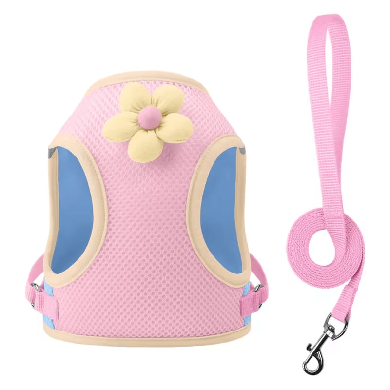 Floral Mesh Dog Harness Leash Set Breathable Reflective Vest For Small Dogs 2