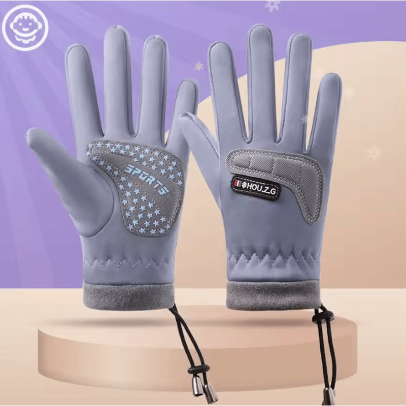 Kids Winter Drawstring Gloves Warm AntiSlip Outdoor Cycling Play Gloves For Boys Girls 3