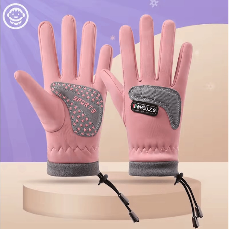 Kids Winter Drawstring Gloves Warm AntiSlip Outdoor Cycling Play Gloves For Boys Girls 4