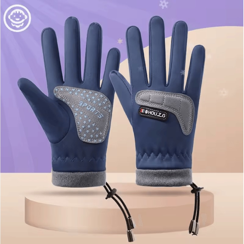 Kids Winter Drawstring Gloves Warm AntiSlip Outdoor Cycling Play Gloves For Boys Girls 6