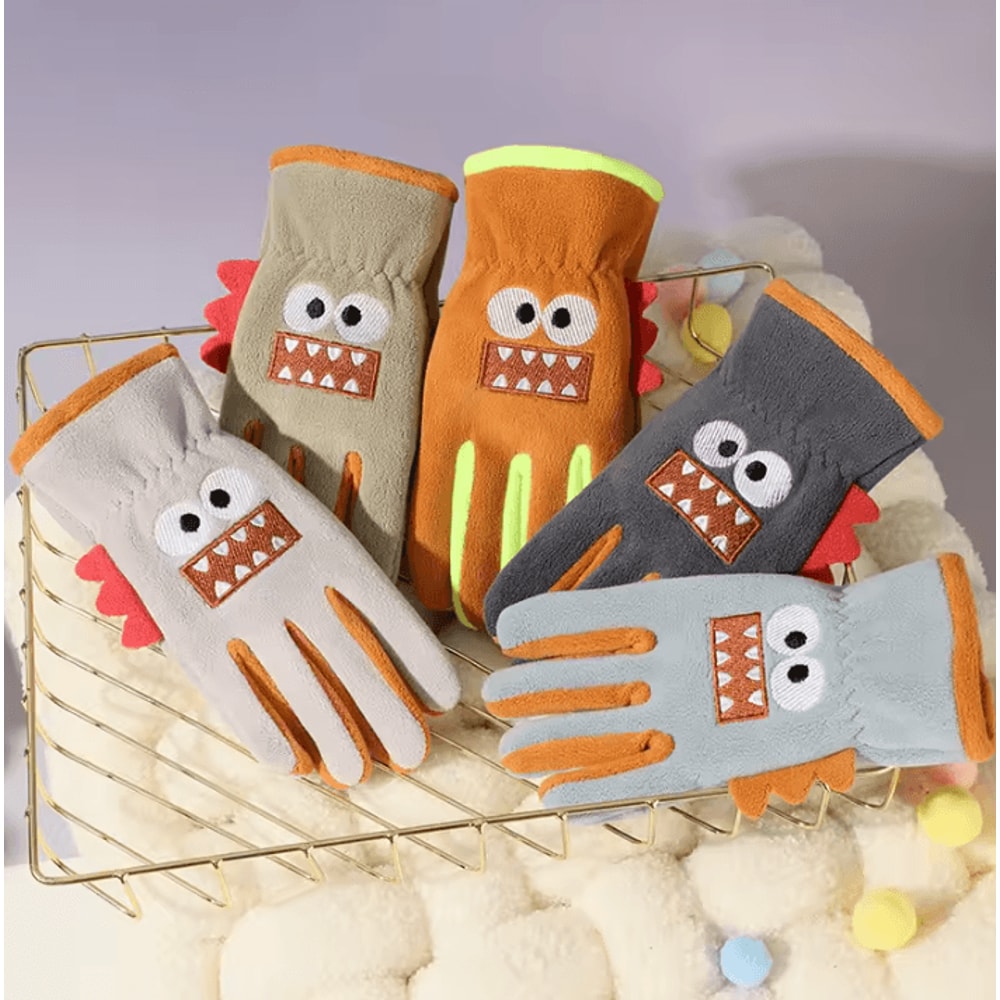 Cute Cartoon Kids Winter Gloves Warm Fleece AntiSlip Outdoor Cycling Gloves For Boys Girls 0