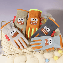 cute cartoon kids winter gloves – warm fleece anti-slip outdoor cycling gloves for boys & girls
