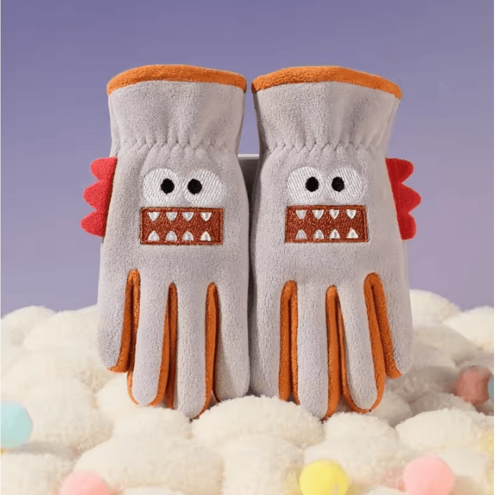 Cute Cartoon Kids Winter Gloves Warm Fleece AntiSlip Outdoor Cycling Gloves For Boys Girls 2