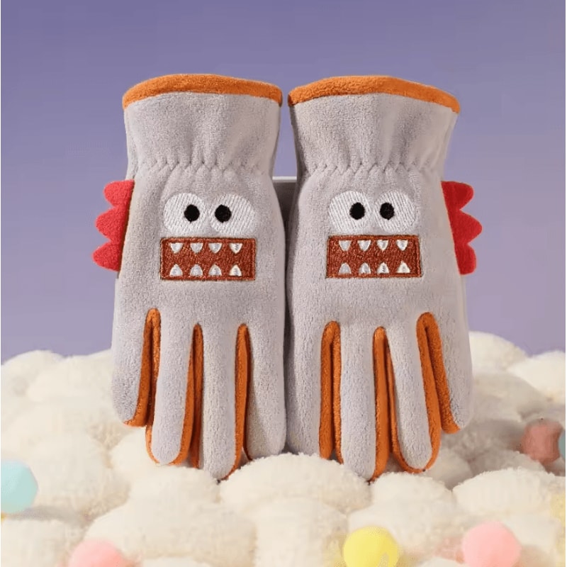 Cute Cartoon Kids Winter Gloves Warm Fleece AntiSlip Outdoor Cycling Gloves For Boys Girls 2