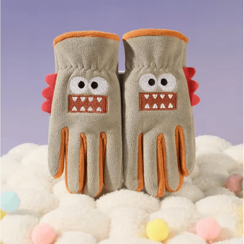 Cute Cartoon Kids Winter Gloves Warm Fleece AntiSlip Outdoor Cycling Gloves For Boys Girls 5