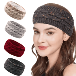 chunky knit fleece headband – warm cable ear warmer for women