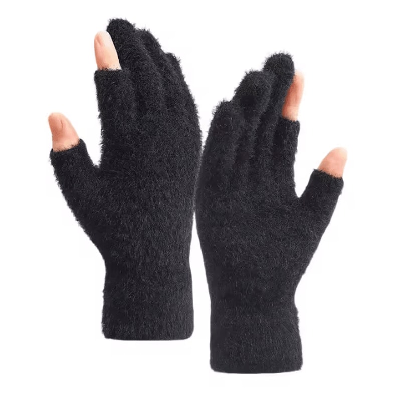 CozyFlex TwoFinger Touch Knitted Gloves For Women Warm Plush Winter Fingerless Design 0