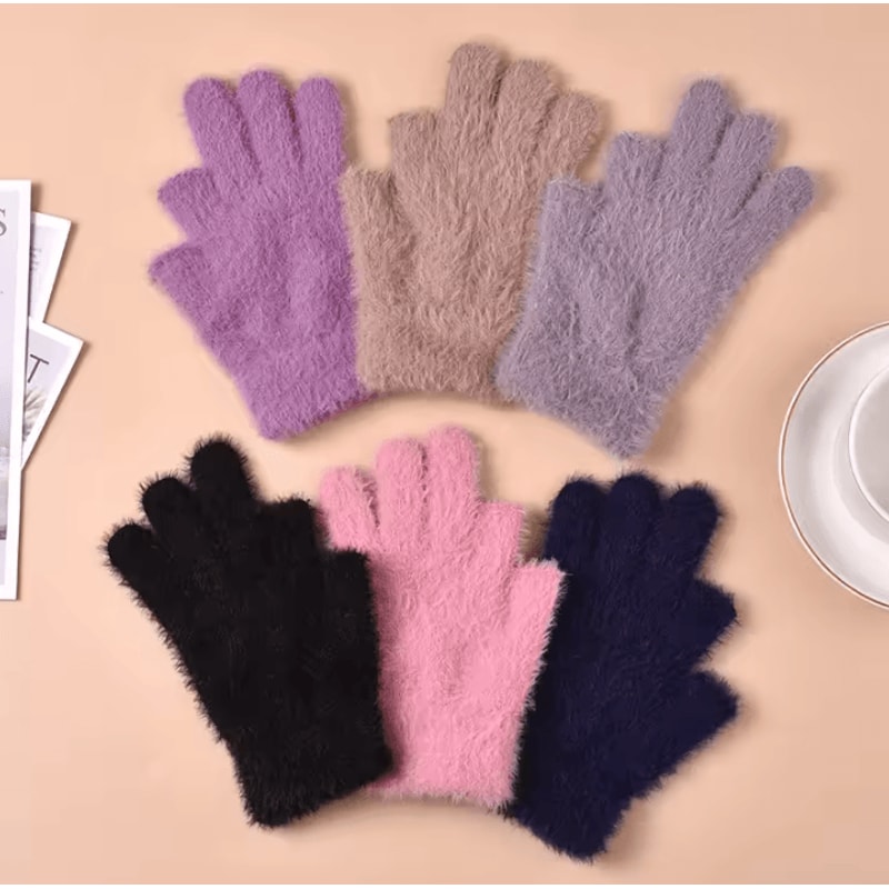 CozyFlex TwoFinger Touch Knitted Gloves For Women Warm Plush Winter Fingerless Design 1