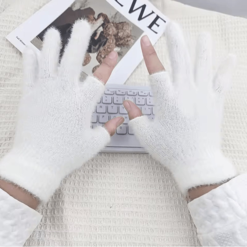 CozyFlex TwoFinger Touch Knitted Gloves For Women Warm Plush Winter Fingerless Design 3