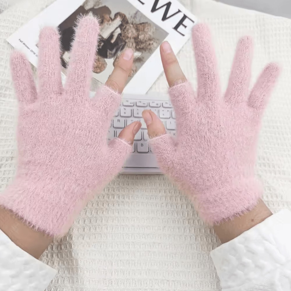 CozyFlex TwoFinger Touch Knitted Gloves For Women Warm Plush Winter Fingerless Design 4